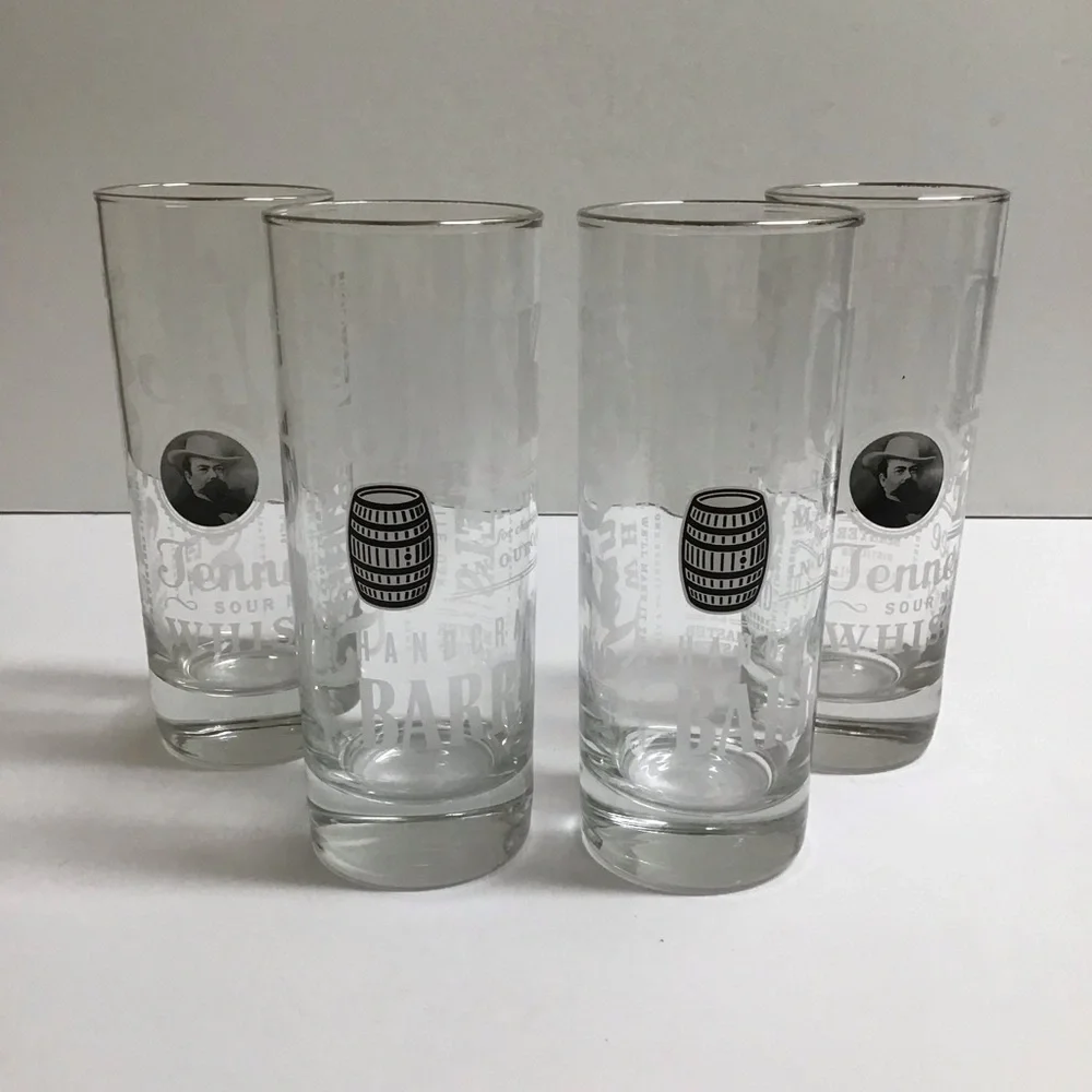 Jack Daniels Whiskey 4 Highball Tumbler Glasses Tall Boy 10 oz Old No. 7 Bar USA